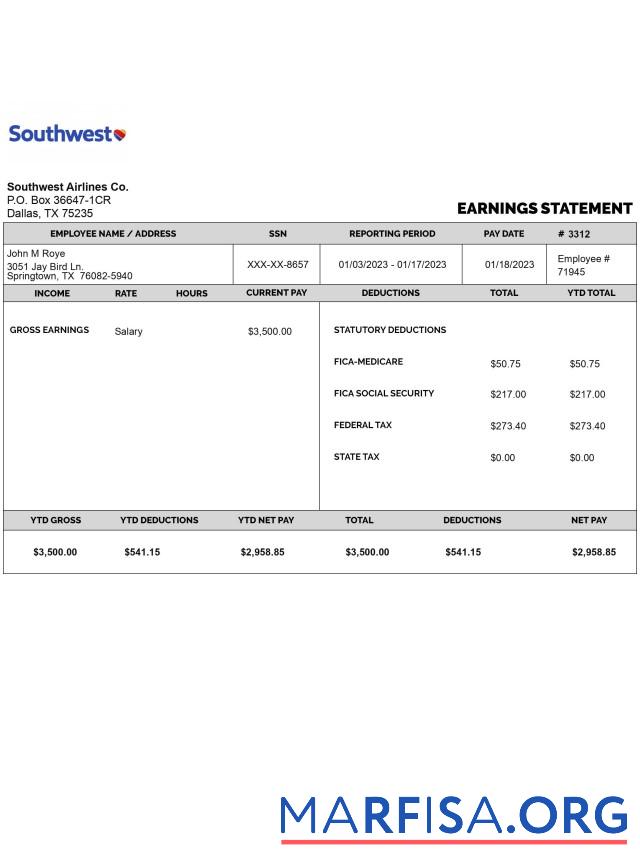 Downloadable Southwest Airlines CO earnings statements download for verification
